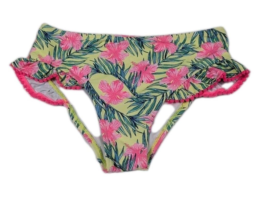 Nicole Miller Ruffled Girls Size 12 Bikini Swim Bottom Pink Green Floral